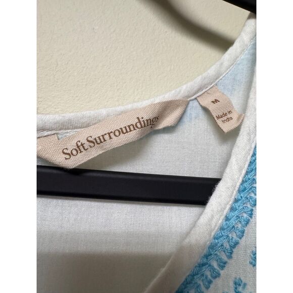 SOFT SURROUNDINGS Juniper Dress White Turquoise Embroidery, Midi, Sz M - Picture 11 of 13